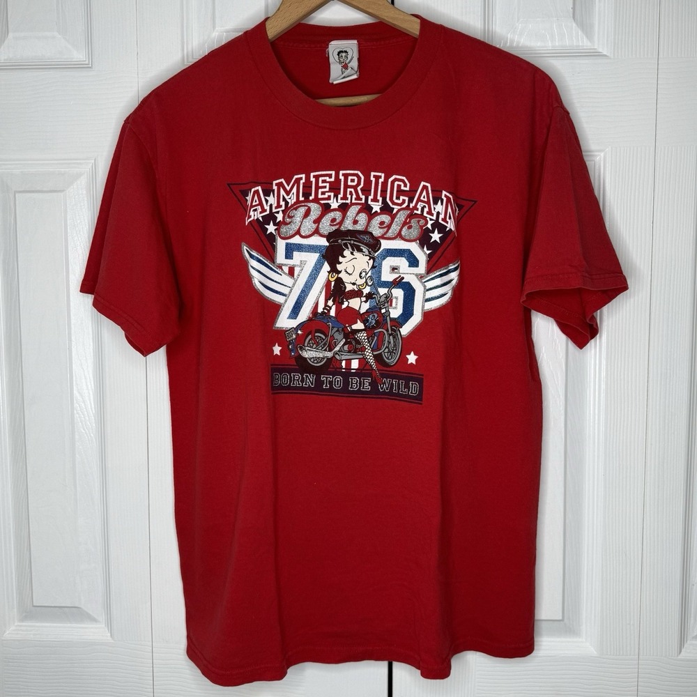 Vintage Betty‎ Boop American Rebels Born To Be Wild Theme Red color Shirt Size L